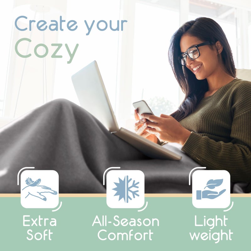 Vellux Twin Size Microfleece Fleece Blanket - Supersoft Lightweight Plush Throw for Bed, Couch, Travel & Pets - All-Season Comfort - Gray - Image 4